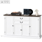 HOMCOM Farmhouse Sideboard with Charging Station and Thickened Top, 58" Buffet Cabinet with 2 Soft-Close Drawers, White
