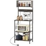 HOMCOM Baker's Rack with Charing Station, Microwave Shelf with Power Outlet, USB Charger and 5 Hooks, Distressed Grey