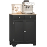 HOMCOM Kitchen Storage Cabinet, Sideboard Floor Cupboard with Solid Wood Top, Adjustable Shelf, and 2 Drawers, Black