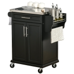 HOMCOM Kitchen Island on Wheels, Rolling Kitchen Cart with Stainless Steel Countertop, Drawer, Towel Rack and Spice Rack, Utility Storage Trolley, Black