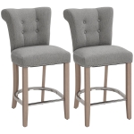 HOMCOM Bar Stools Set of 2, Upholstered Counter Height Stools with Button Tufted Back, Wood Legs and Footrest, Grey