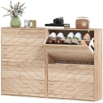HOMCOM Shoe Storage Cabinet with 3 Flip Drawers, Narrow and Slim, 12 Pair of Shoes Organizer for Hallway, Entryway, Oak
