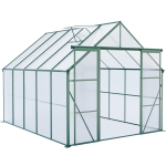 Double Door Polycarbonate Greenhouse with Galvanized Base and Adjustable Roof, Walk-in Hothouse for Plant, 94.5" L x 121" W x 89.5" H, Green