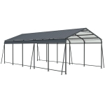 Heavy Duty Outdoor Carport with Galvanized Steel Roof, Large Garage Perfect for Cars and Trucks, 156'' L x 317'' W x 107.5'' H, Charcoal