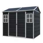 Resin Outdoor Storage Shed with Floor, Lockable Door and Windows, Outbuilding for Garden Hobbyists, 96'' L x 75'' W x 85'' H, Black