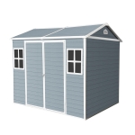 Resin Outdoor Storage Shed with Floor, Lockable Door and Windows, Waterproof Outbuilding for Backyard, 96" L x 75" W x 85" H, Grey