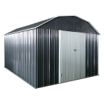 10 x 12 ft Outdoor Metal Storage Shed with Arch Roof and Lockable Double Doors, Outbuilding for Backyard, 118" L x 141" W x 87" H, Black