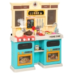 Qaba Play Kitchen Set, Kids Kitchen Playset with Real Lights and Sounds, Sink, Stove, Clock, Accessories, Green