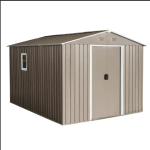Outdoor Metal Storage Shed with Window and Sliding Doors, Storage Hut with Galvanized Steel Construction, 93'' L x 114.5'' W x 75'' H, Grey