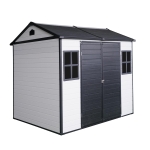 Resin Outdoor Storage Shed with Floor, Lockable Door and Windows, Outbuilding for Garden Hobbyists, 96'' L x 75'' W x 85'' H, Grey+White