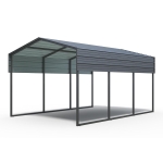 Outdoor Carport with Galvanized Steel Roof and Frame, Heavy Duty Metal Canopy for Driveway, 121'' L x 177.5'' W x 99.5'' H, Charcoal