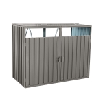 Metal Garbage Bin Shed with Convenient Lid and Springs, Galvanized Steel Outdoor Storage for 2 Trash Cans, 63'' L x 31.5'' W x 48'' H, Grey