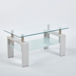 Tempered Glass Coffee Table with Geometric Design, Metal Tubular Legs, Durable Centre Desk for Living Room, 35" L x 19" W x 16.5" H, White