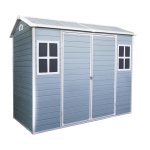 Outdoor Storage Shed with Double-Door and Two Windows, Heavy-Duty Resin Panels, Outbuilding for Backyard, 96" L x 52.5" W x 81" H, Grey
