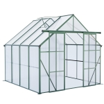 8 x 8 ft Double Door Polycarbonate Greenhouse with Raised Base, Anchor, Heavy Duty Hothouse for Backyard, 94.5" L x 98" W x 89.5" H, Green