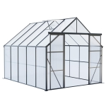 Double Door Polycarbonate Greenhouse with Galvanized Base, Adjustable Roof, Walk-in Hothouse for Backyard, 94.5" L x 121" W x 89.5" H, Black