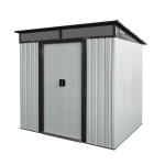 Outdoor Metal Storage Shed with Lockable Sliding Doors, Transparent Panels, Outbuilding for Backyard, 77" L x 59.5" W x 71" H, White+Black