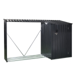 Outdoor Steel Firewood Rack and Metal Storage Shed with 2-In-1 Combo, Steel Kit Ideal for Outdoor Storage, 102.5'' L x 40'' W x 63.5'' H, Black