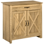 HOMCOM Farmhouse Sideboard Buffet Cabinet, Storage Cabinet with Barn Doors, Distressed Brown