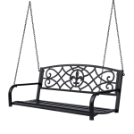 Outsunny 2-Person Porch Swing, Hanging Steel Patio Swing, Outdoor Swing Bench with Fleur-de-Lis Design for Garden Deck, 528 LBS Weight Capacity, Black