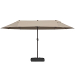 Outsunny 15' Outdoor Patio Umbrella with Twin Canopy Sunshade Steel Table Umbrella w/ Lift Crank, Cross base, Sandbag, Brown