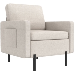 HOMCOM Armchair, Fabric Accent Chair, Modern Living Room Chair with Metal Legs, 2 Side Pockets for Bedroom, Cream
