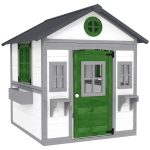Outsunny Wooden Playhouse for Kids Outdoor with Doors, Windows, Planter Pots and Boxes for Toddlers 3-8 Years, White