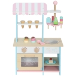 Qaba Wooden Ice Cream Toy Shop Kids, Pretend Play Food Store with Toy Food and Oven for Boys and Girls Aged 3+