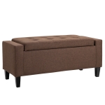 HOMCOM 36" Ottoman with Storage, Storage Ottoman Bench with Lift Top and Rubberwood Legs, Linen Upholstered Entryway Bench with Seating for Living Room, Bedroom, Holds up to 330 lb, Dark Brown