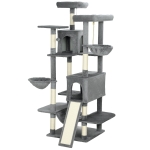 PawHut 69" Cat Tree, Multi-Level Cat Tower with 2 Condos and 3 Hammocks, 8 Scratching Posts, for Multiple Cats, Dark Gray
