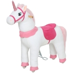 Qaba Ride on Unicorn Toy for Kids 4-7 Years, 37.8 Inch Plush Baby Rocking Horse with Wheels, No Battery Required, White