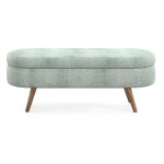 Oval Storage Ottoman Bench with Foam Cushion and Sturdy Rubberwood Legs, Multi-Use Footstool for Bedroom, 43.5" L x 16" W x 16" H, Cyan