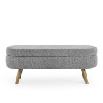 Oval Storage Ottoman Bench with Foam Cushion and Sturdy Rubberwood Legs, Multi-Use Footstool for Bedroom, 43.5" L x 16" W x 16" H, Grey