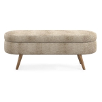Oval Storage Ottoman Bench with Foam Cushion and Sturdy Rubberwood Legs, Multi-Use Footstool for Bedroom, 43.5" L x 16" W x 16" H, Brown