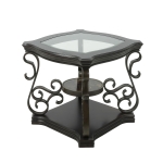2-Tier Traditional End Table with Powder-Coated Metal Serpentine Legs, Sofa Table with Beveled Glass Top, 26.5" L x 26.5" W x 24" H, Brown