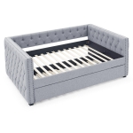 Upholstered Tufted Daybed with Button-Tufted Square Arms, Multi-Functional Sofa Bed with Pull-Out Twin Trundle, 85" L x 57" W x 31.5" H, Grey