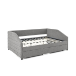 Queen Size Upholstered Daybed with Pull-Out Trundle and Storage Drawers, Assembly Required with All Tools, 88" L x 64.5" W x 34" H, Grey