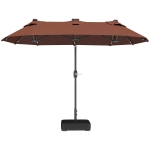 Outsunny Double-sided Outdoor Patio Umbrella with Solar Lights and Base, Dining Table Umbrella Push Button Tilt, Coffee