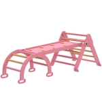 Qaba 7-in-1 Pikler Triangle Set, Foldable Wooden Climbing Toys with Arch, Ramp and Ladder for Toddlers 1-4 Years, Pink