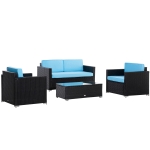 Outsunny 4 Pieces Wicker Patio Furniture Set with Thick Cushions, Outdoor PE Rattan Conversation Sofa Set with Glass Top Table & Extra Wide Seat, Sky Blue