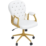 Vinsetto Velvet Office Desk Chair Button Tufted Vanity Chair with Swivel Wheels, Adjustable Height and Tilt Function, Cream White