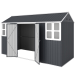 Outsunny 12' x 5.5' Metal Garden Storage Shed, Outdoor Tool Storage House with Lockable Door, Vents, Sloped Roof, Dark Grey