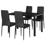 HOMCOM 5-Piece Rectangular Glass Kitchen Table and Chairs with Metal Frame and Faux Leather Upholstery for Dining Room, Black