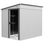 Outsunny 5x7 Garden Shed, Lean-to Metal Storage with Foundation, Sliding Door & 2 Vents for Garden Tools, White