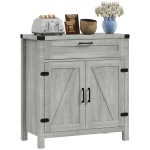 HOMCOM Farmhouse Kitchen Storage Cabinet, Sideboard Buffet Cabinet with 2 Rustic Barn Doors and Drawer, Grey