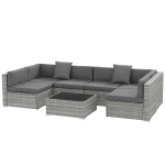 Outsunny 7pc Patio Wicker Set w/ Tea Table Wicker Sectional Sofa Set Grey