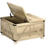 HOMCOM Farmhouse Coffee Table, Square Center Table with Flip-top Lids, Hidden Storage Compartment and Wooden Legs, Oak