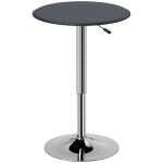 HOMCOM Modern Round Bar Table Adjustment Height Home Pub Bistro Desk Faux Leather Covered Wooden Top Chrome Base Black