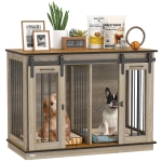 PawHut 47in Dog Crate Furniture with Divider Panel, Wooden Dog Kennel TV Stand for Large Dogs, Pet House Side Table for 2 Small Dogs with Two Rooms Design, 2 Sliding Doors, Oak