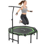 Soozier 48" Mini Trampoline, Foldable Trampoline with Adjustable Handle Bar for Adults Exercise, Workout, Fitness, Green